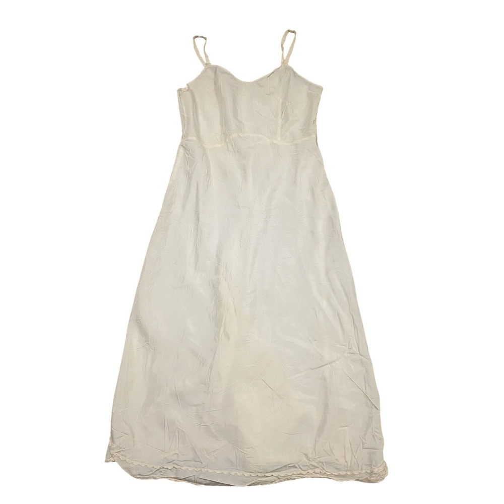 Vintage Full Slip Dress Womens‎ XS Cream Scalloped Hem Maxi Silk Lingerie